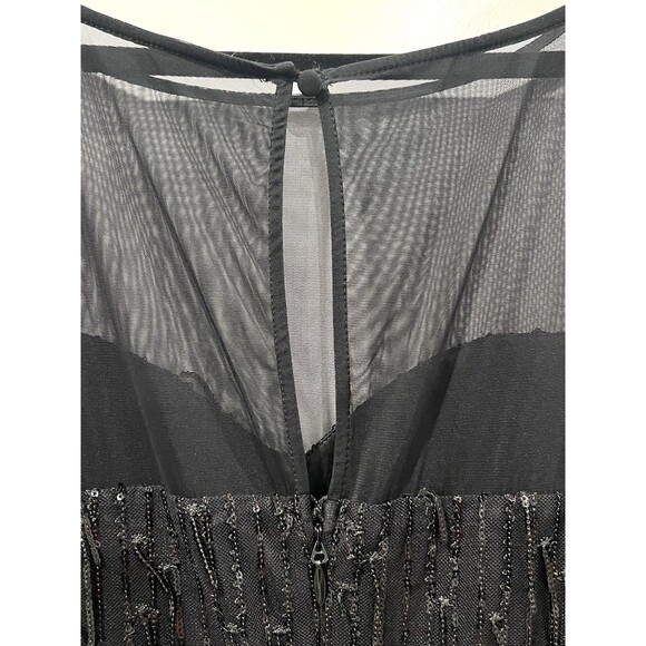 Torrid Illusion Sleeve Skater Dress Sequin Fringe Black Flapper Midi Size 28 - Picture 11 of 15
